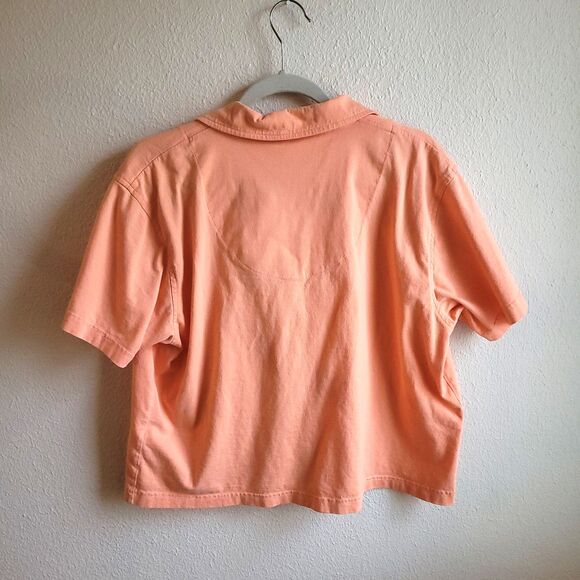 Onque Casuals Shirt Womens M Button Down Orange Flowers Vintage Cotton - Picture 2 of 11